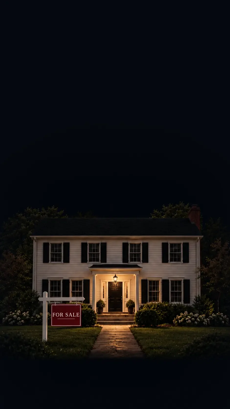 742 Maple at dusk with a For Sale sign in the yard